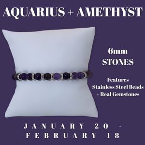 NWT Wool + Pepper Co. Zodiac + Gemstone - Aquarius + Amethyst Bracelet (Silver)